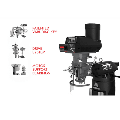 JET Elite ETM-949 Mill with 3-Axis Newall DP700 Quill DRO and X, Y-Axis JET Powerfeeds and USA Made Air Draw Bar - 894162