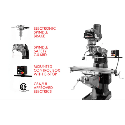 JET Elite ETM-949 Mill with 3-Axis Newall DP700 Quill DRO and X, Y-Axis JET Powerfeeds and USA Made Air Draw Bar - 894162