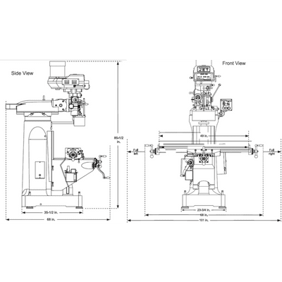 JET Elite ETM-949 Mill with 3-Axis Newall DP700 Quill DRO and X, Y-Axis JET Powerfeeds - JT9-894164