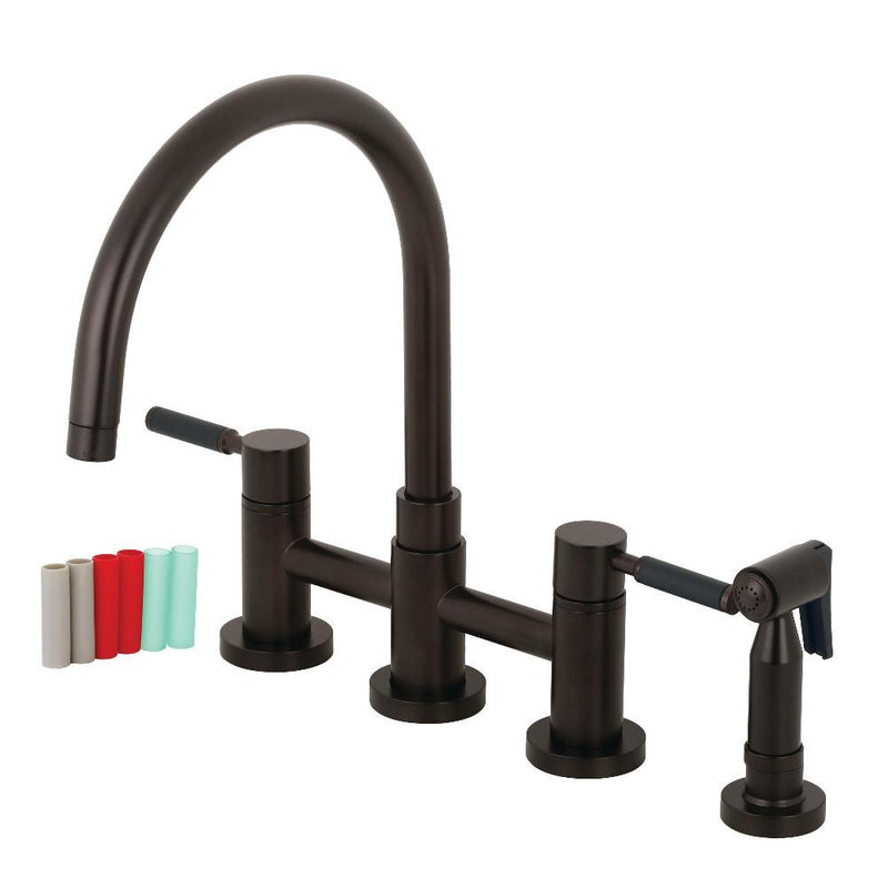 Kingston Brass Concord Two-Handle Bridge Kitchen Faucet with Brass Side Sprayer, Oil Rubbed Bronze - KS8275DKLBS