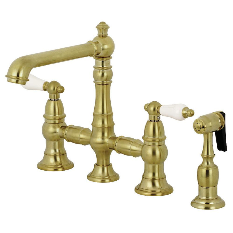 Kingston Brass English Country 8-Inch Bridge Kitchen Faucet with Sprayer - KS7275PLBS