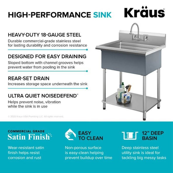 Kraus 32" Free Standing Stainless Steel Utility Sink - KWS100-32