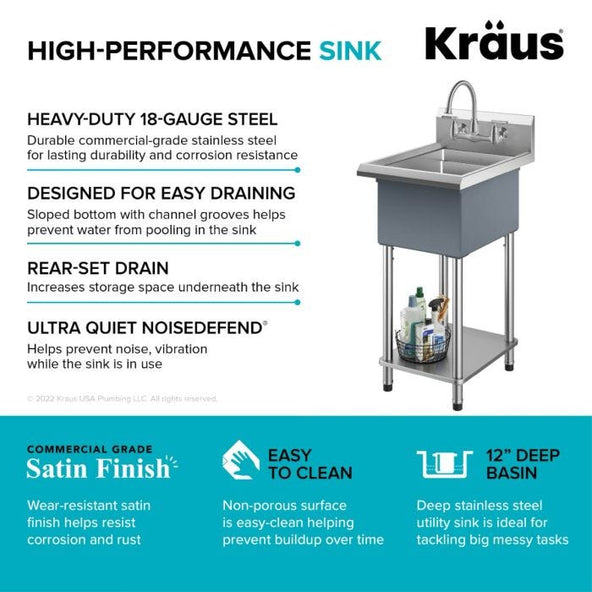 Kraus 19" Free Standing Stainless Steel Utility Sink - KWS101-19