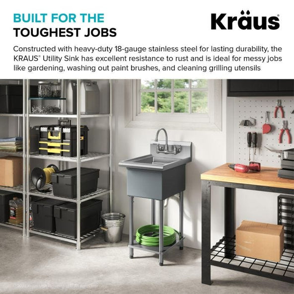 Kraus 19" Free Standing Stainless Steel Utility Sink - KWS101-19