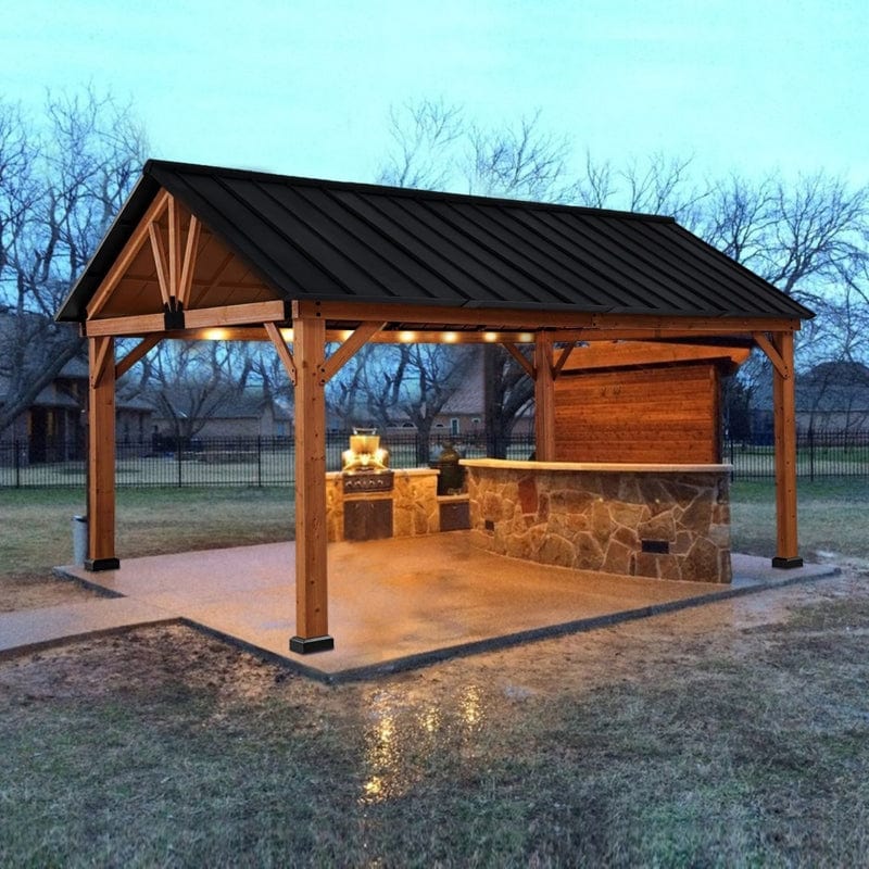 Outsunny 11'x13' Hardtop Gazebo with Wooden Frame - 84C-241