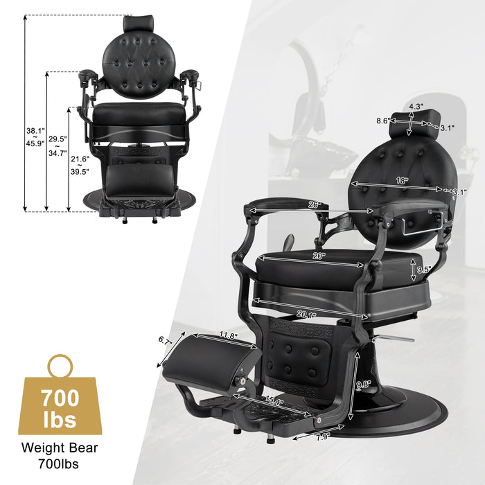 OmySalon BC1601 Vintage Style Heavy Duty Hydraulic Recline Barber Chair - G59000497+G59000498