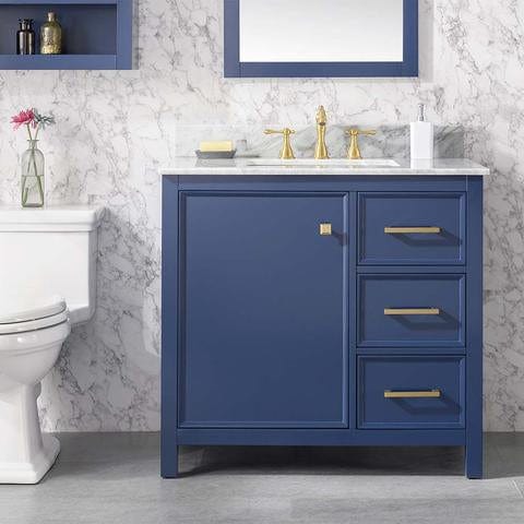 Legion Furniture 36" Blue Finish Sink Vanity Cabinet With Carrara White Top WLF2136-B - Backyard Provider