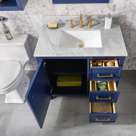 Legion Furniture 36" Blue Finish Sink Vanity Cabinet With Carrara White Top WLF2136-B - Backyard Provider