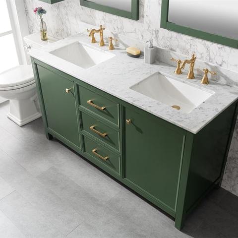 Legion Furniture 60" Vogue Green Finish Double Sink Vanity Cabinet With Carrara White Top WLF2160DVG - Backyard Provider