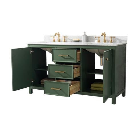 Legion Furniture 60" Vogue Green Finish Double Sink Vanity Cabinet With Carrara White Top WLF2160DVG - Backyard Provider