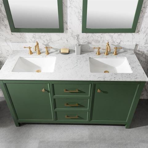 Legion Furniture 60" Vogue Green Finish Double Sink Vanity Cabinet With Carrara White Top WLF2160DVG - Backyard Provider