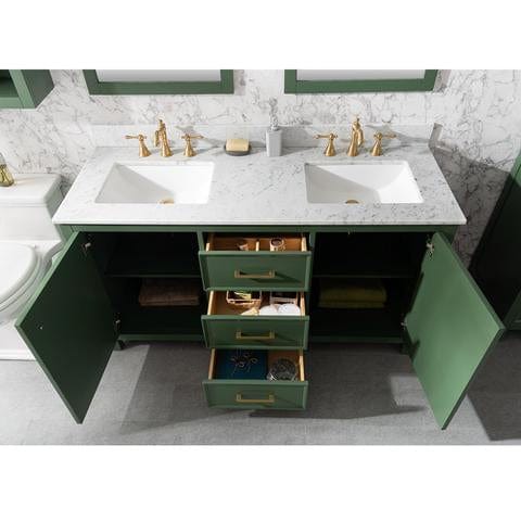 Legion Furniture 60" Vogue Green Finish Double Sink Vanity Cabinet With Carrara White Top WLF2160DVG - Backyard Provider