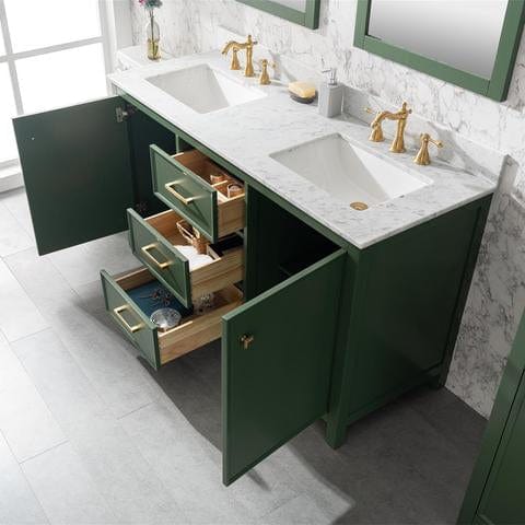 Legion Furniture 60" Vogue Green Finish Double Sink Vanity Cabinet With Carrara White Top WLF2160DVG - Backyard Provider