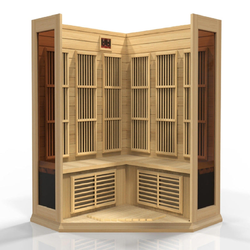 Maxxus 3-Person Corner Low EMF Under 8MG FAR Infrared Sauna Canadian Hemlock