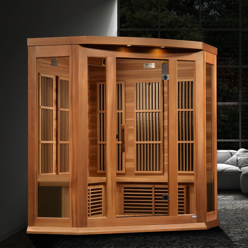 Maxxus 3-Person Corner Near Zero EMF Under 2MG FAR Infrared Sauna Red Cedar