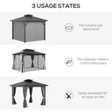 Outsunny Outdoor 2-Tier 10' x 10' Patio Hard Top Aluminum Gazebo w/ Mesh Privacy Sidewalls - 84C-145V02