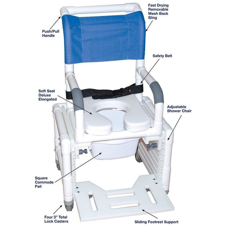 MJM Laguna 14" Wide Standard Back Pediatric Adjustable Shower Commode Chair - 114-L-3TL-ADJ