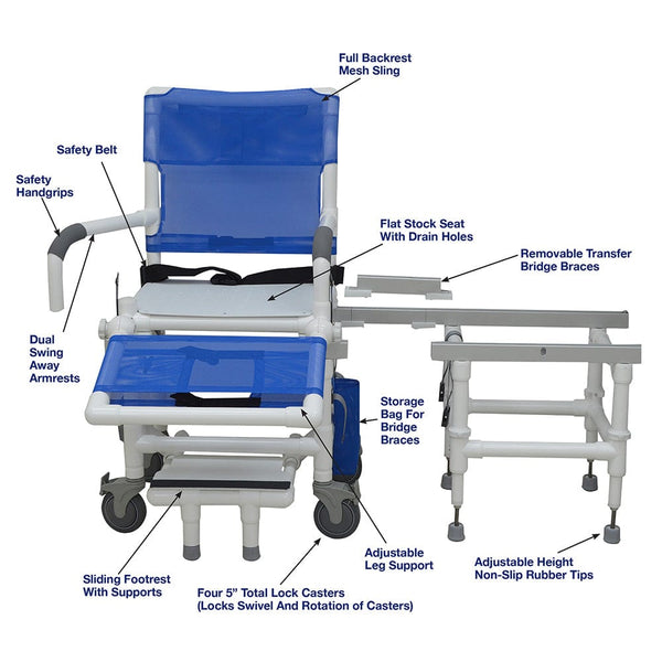 MJM Deluxe All Purpose Dual Shower/transfer Chair with Adjustable Leg Rest - D118-5-AF-SLIDE-N