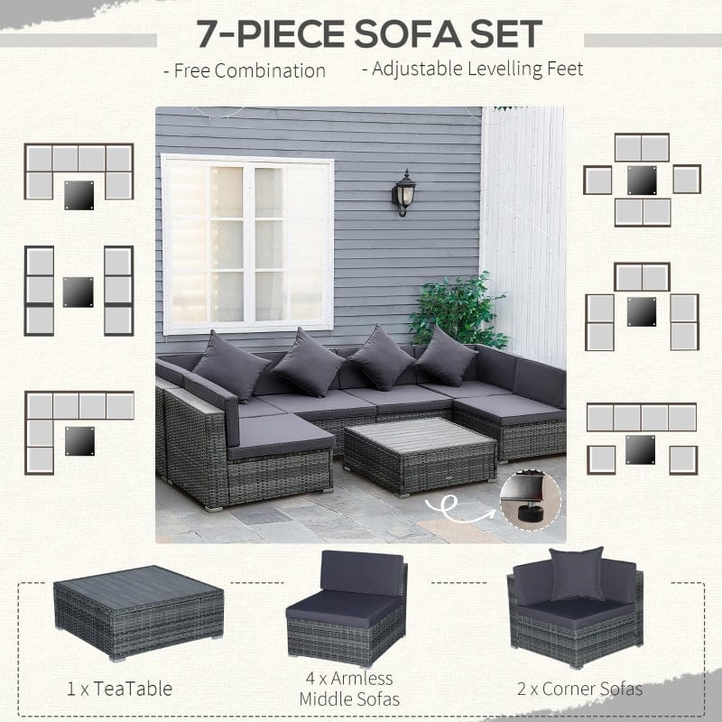 Outsunny 7-Piece Patio Furniture Sets PE Rattan Sectional Sofa Set - 860-212GY