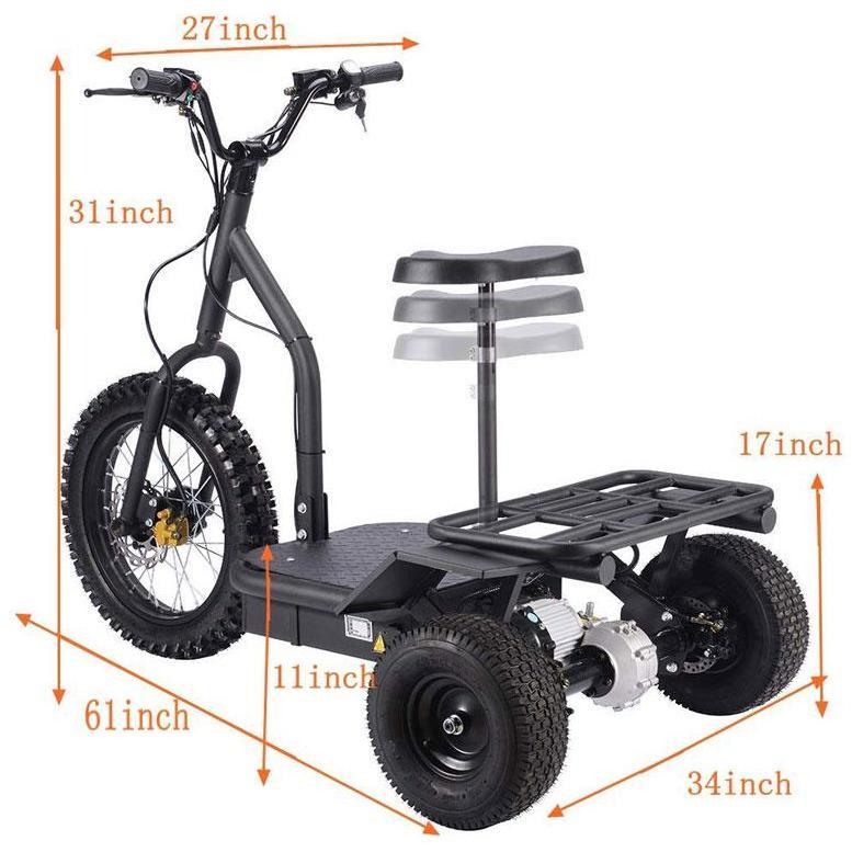 MotoTec 48V/12Ah 1200W Transportation 3-Wheel Mobility Scooter MT-TRK-1200