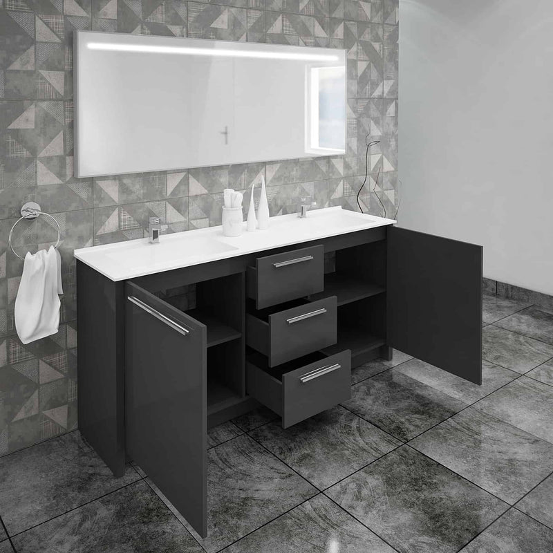 Casa Mare Nona 60" Glossy Gray Bathroom Vanity and Sink Combo - Nona152GG-60-MSC-S