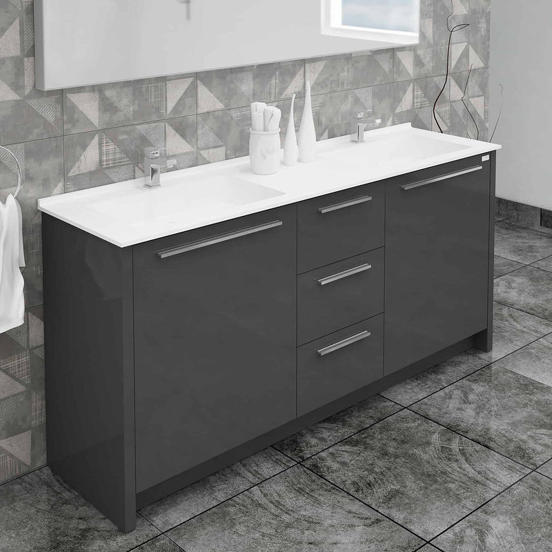 Casa Mare Nona 60" Glossy Gray Bathroom Vanity and Sink Combo - Nona152GG-60-MSC-S