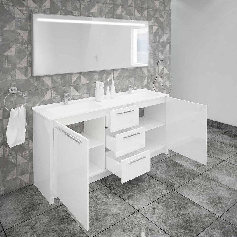 Casa Mare Nona 71" Glossy White Double Sink Vanity and Sink Combo - Nona180GW-71-S