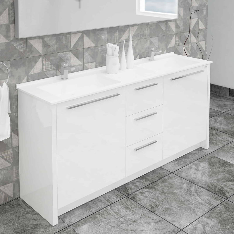 Casa Mare Nona 60" Glossy White Double Sink Vanity and Sink Combo - Nona152GW-60-MSC-S