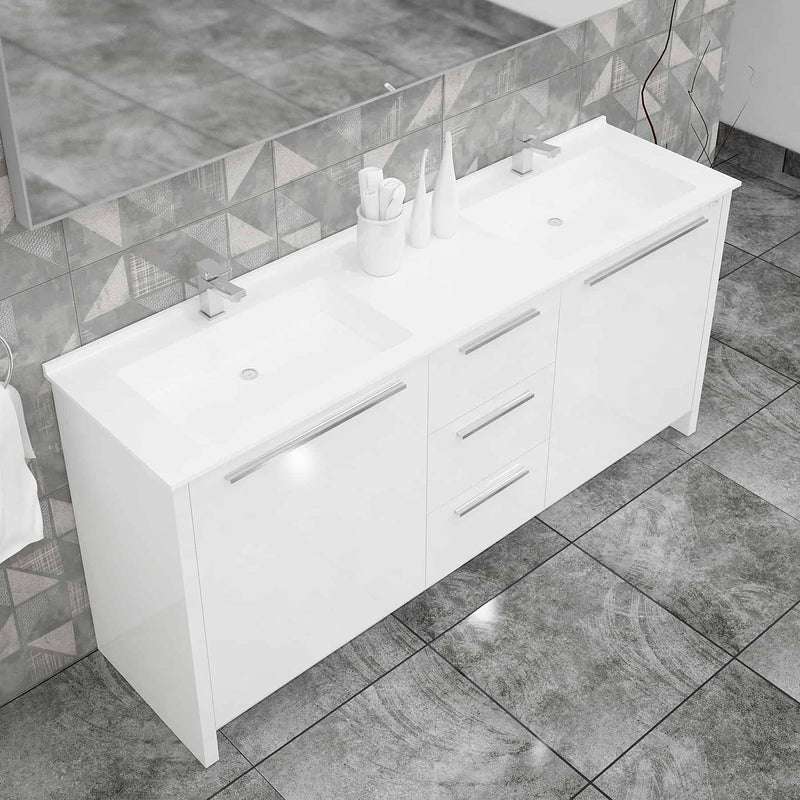 Casa Mare Nona 71" Glossy White Double Sink Vanity and Sink Combo - Nona180GW-71-S