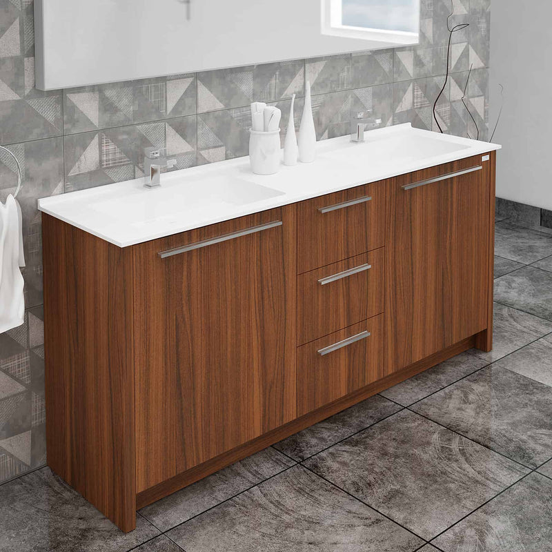 Casa Mare Nona 71" Matte Walnut Double Sink Freestanding Bathroom Vanity and Sink Combo - Nona180MW-71-S