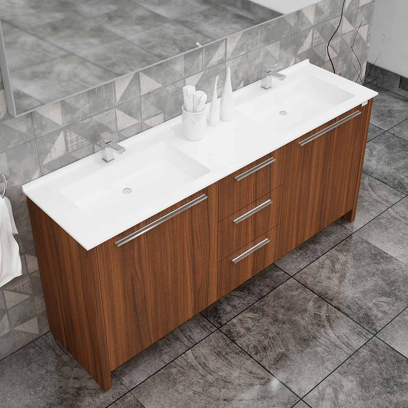 Casa Mare Nona 71" Matte Walnut Double Sink Freestanding Bathroom Vanity and Sink Combo - Nona180MW-71-S