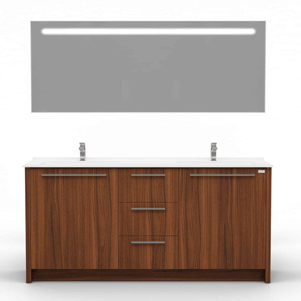 Casa Mare Nona 71" Matte Walnut Double Sink Freestanding Bathroom Vanity and Sink Combo - Nona180MW-71-S