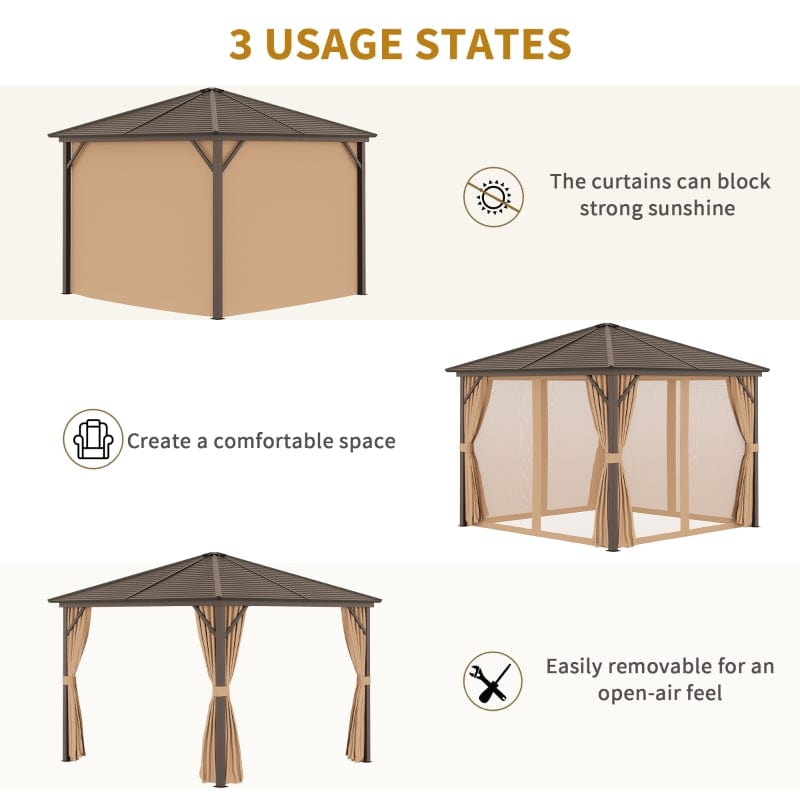 Outsunny 10x10 Hardtop Gazebo with Aluminum Frame - 84C-094V01