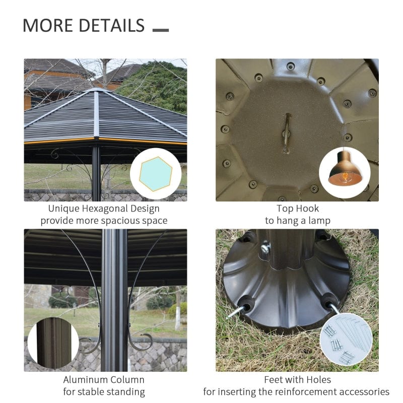 Outsunny 13 x 13 Hardtop Hexagonal Gazebo Canopy - 84C-256