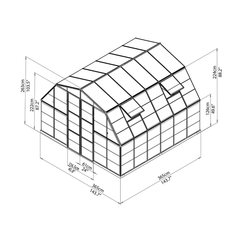 Garden Igloo Palram Canopia 12x12 Ft Americana Greenhouse Kit With 0.8mm Poly carbonate Glazing HG5212