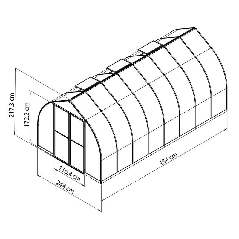 Garden Igloo Palram Canopia Bella Greenhouse 8 Ft Wide - Silver With 6mm Twin-wall Poly-carbonate Glazing