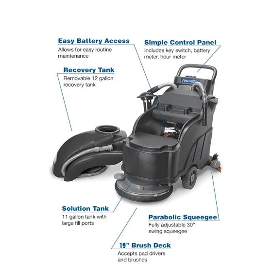 Powr-Flite Predator, Floor Scrubber, 20", 11 Gallon, Battery, Pad Assist, Disk - POW-PAS20BA-BC