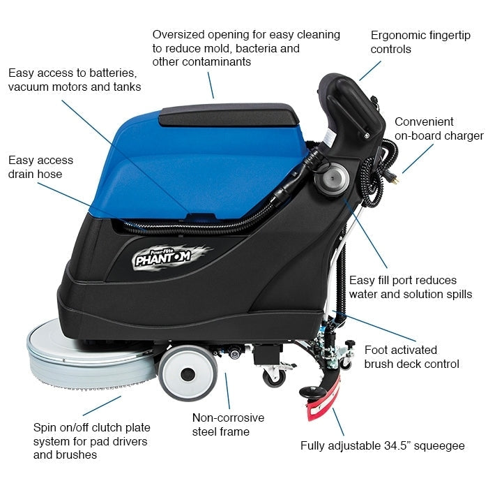 Powr-Flite Phantom, Floor Scrubber, 20", 16 Gallon, Battery, Self Propel, Disk - POW-PFS20