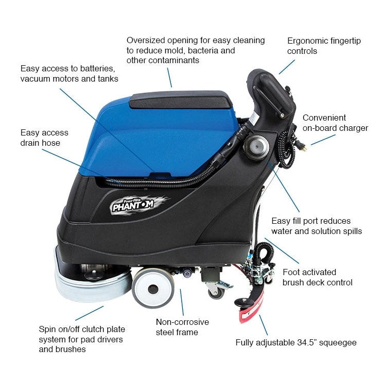 Powr-Flite Phantom, Floor Scrubber, 24", 16 Gallon, Battery, Self Propel, Disk - POW-PFS24