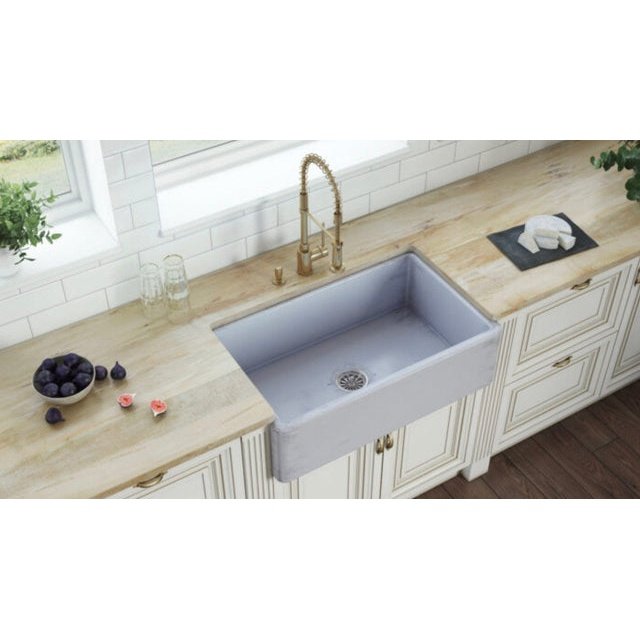 Ruvati 33 inch Fireclay Distressed Finish Farmhouse Apron-Front Kitchen Sink Reversible - Coastal Blue - RVL2300SB