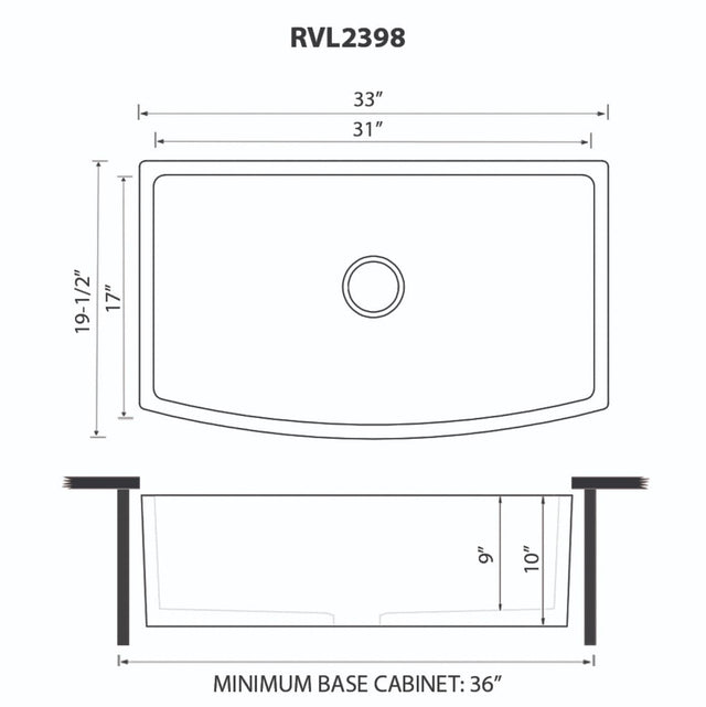 Ruvati 33 inch Fireclay White Farmhouse Kitchen Sink Curved Apron-Front Single Bowl - RVL2398WH