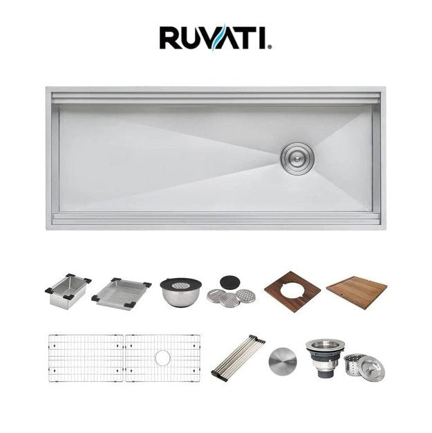 Ruvati 57-inch Workstation Two-Tiered Ledge Kitchen Sink Undermount 16 Gauge Stainless Steel - RVH8555