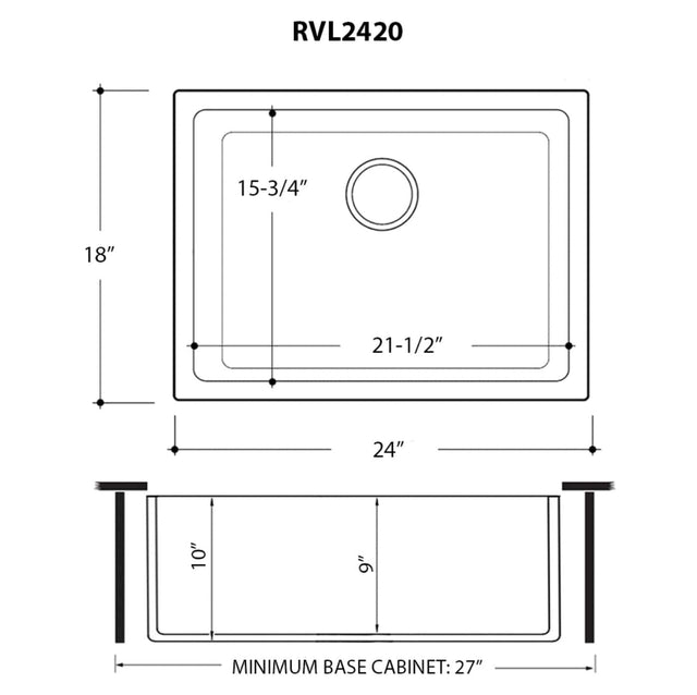 Ruvati Fiamma 24-inch Fireclay Undermount / Drop-in Topmount Kitchen Sink Single Bowl in White - RVL2420WH