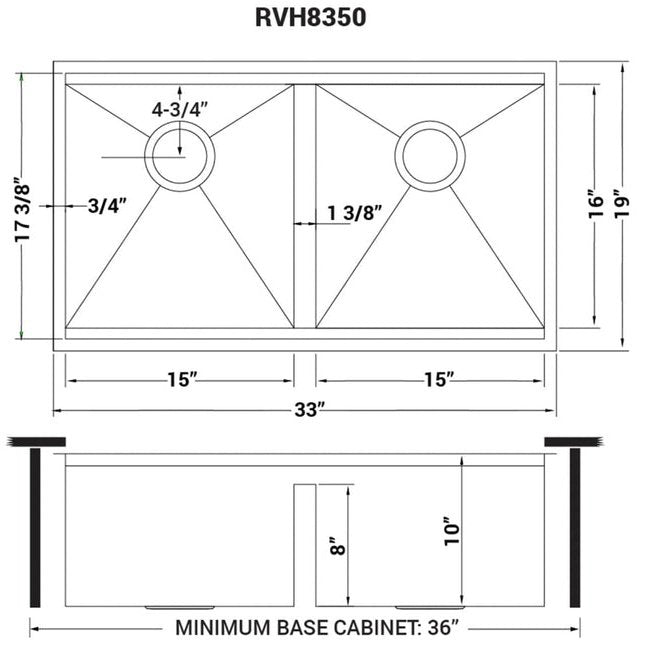 Ruvati Roma 33" Workstation Ledge 60/40 Double Bowl Undermount 16 Gauge Stainless Steel Kitchen Sink - RVH8356