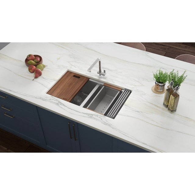 Ruvati Roma 33" Workstation Ledge 60/40 Double Bowl Undermount 16 Gauge Stainless Steel Kitchen Sink - RVH8356