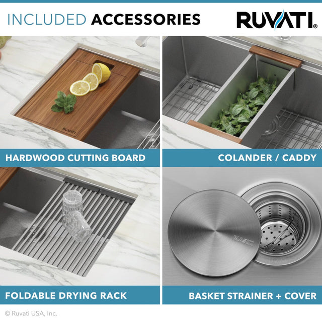 Ruvati Roma 33" Workstation Ledge 60/40 Double Bowl Undermount 16 Gauge Stainless Steel Kitchen Sink - RVH8356