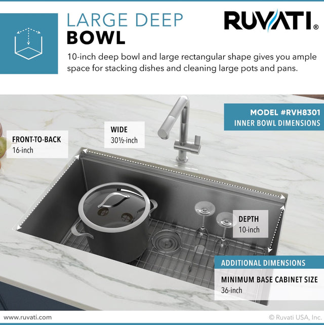 Ruvati Roma 32-inch Workstation Ledge Undermount 16 Gauge Stainless Steel Kitchen Sink Single Bowl - RVH8300