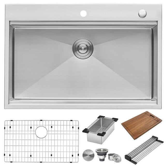 Ruvati Siena 33 x 22 inch Workstation Ledge Drop-in Tight Radius 16 Gauge Stainless Steel Kitchen Sink Single Bowl - RVH8003