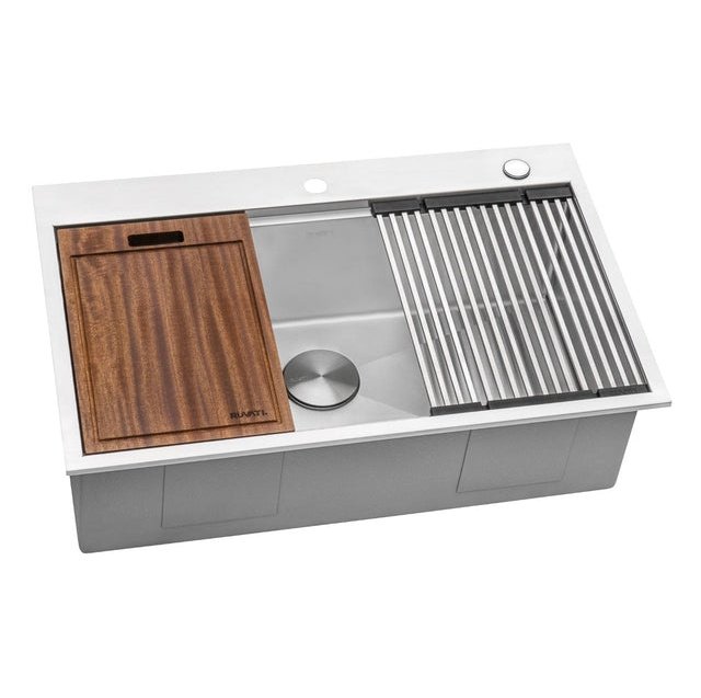 Ruvati Siena 33 x 22 inch Workstation Ledge Drop-in Tight Radius 16 Gauge Stainless Steel Kitchen Sink Single Bowl - RVH8003