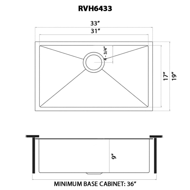 Ruvati Terraza 33-inch Undermount Gunmetal Black Stainless Steel Kitchen Sink 16 Gauge Single Bowl - RVH6433BL